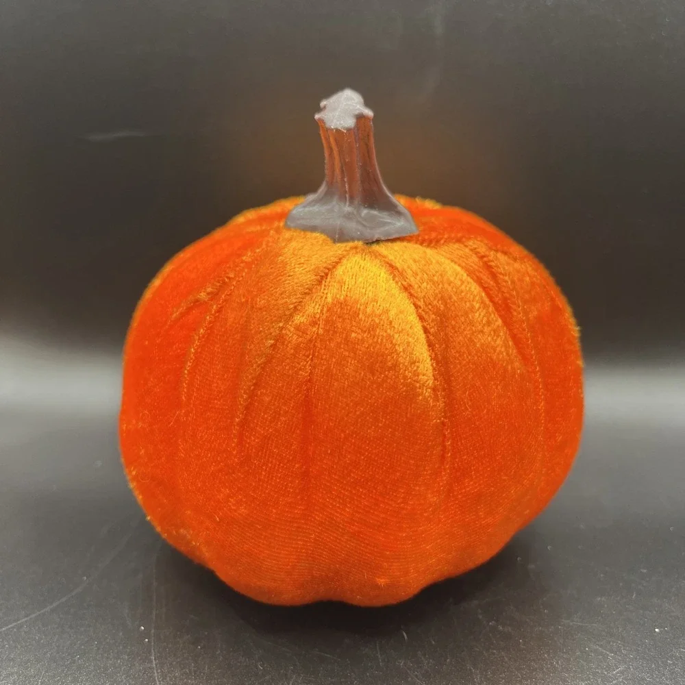 Fall Harvest Halloween Stuffed Fabric Pumpkin Velvet Orange Farmhouse Decor 4.5
